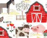 Little Foot Farm FLANNEL - Barn and Animals White from 3 Wishes Fabric