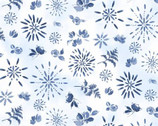 Dreaming in Blue - Large Floral Burst All Over White from Wilmington Prints Fabric