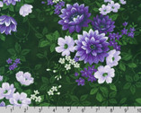 Georgina - Purple Flowers Evergreen Green from Robert Kaufman Fabrics