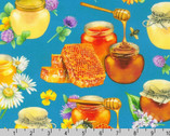 Honey Flower - Honey Jars Floral Bees Lake Blue from Robert Kaufman Fabrics
