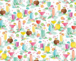 Flamingal Pals - Tropical Drinks White from Benartex Fabrics