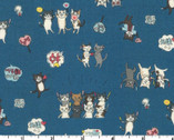 Funny Cats - Cats Having Fun Blue from Kokka Fabrics