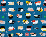 Wa Monogatari DOBBY - Cats Sushi Blue from Cosmo Fabric