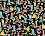 Flamingal Pals - Tropical Drinks Black from Benartex Fabrics