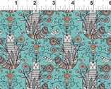 Whimsy - Cats Teal from In The Beginning Fabric