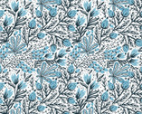 Whimsy - Floral Leaves Blue on White from In The Beginning Fabric