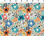 Whimsy - Floral Birds Beige from In The Beginning Fabric