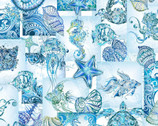 Wonders Of The Ocean - Sea Creatures Collage Blue from In The Beginning Fabric