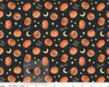 Trick or Treat - Pumpkin Moon Star Black from Riley Blake Fabric