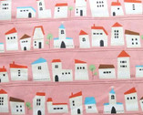 Printed Whimsy - Houses Pink - Oxford Medium Weight Cotton from Kokka Fabrics