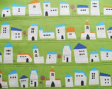 Printed Whimsy - Houses Green - Oxford Medium Weight Cotton from Kokka Fabrics