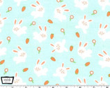 Bunny Love - Bunnies Aqua- Cotton Flannel Fabric from Michael Miller