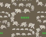 Babar  Traveling Elephants Grey Brown Cotton Print Fabric from Camelot Cottons