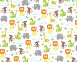 Jungle Jubilee - White Animals All Over FLANNEL by Arrolyn Weiderhold from Wilmington Prints