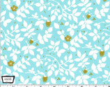 Brambleberry Ridge - Leaf Aqua by Violet Craft - Cotton Print Metallic Fabric from Michael Miller