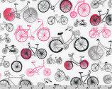 Paris Adventure - Bikes White Pink by Margaret Berg from Robert Kaufman