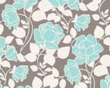 Joyful Garden - Rose Vine Aqua Grey from David Textiles