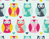 Owls and Hearts FLANNEL - Aqua by Carly Griffith from Alpine Fabrics