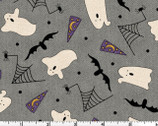 Pumpkin Party FLANNEL - Ghosts and Bats Gray by Bonnie Sullivan from Maywood Studio