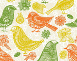 Summer Skies - Cream Retro Birds by Jenean Morrison from 3 Wishes Fabric