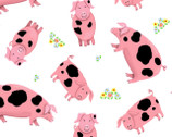 Farm Life - Pigs Floral White by Kate Mawdsley from Henry Glass