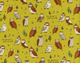 Animal World - Owls Mustard LINEN CANVAS from Kokka Fabrics