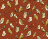 Animal World - Owls Terra-cotta LINEN CANVAS from Kokka Fabrics