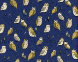 Animal World - Owls Blue LINEN CANVAS from Kokka Fabrics