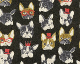 Animal World - French Bulldog Black LINEN CANVAS from Kokka Fabrics