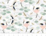 Mystic Cranes - Majestic Cranes White Gold Metallic by Teresa Chan from Camelot Fabrics
