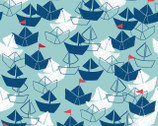 Playful Cuties FLANNEL - Boats Aqua from 3 Wishes Fabric