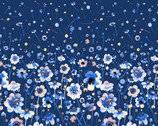 Ink Flowers Digital - Flowers Border Blue Navy by Ninola Design from P & B Textiles Fabric
