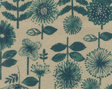 Hand Drawn CANVAS - Sunflower Teal from Kokka Fabrics