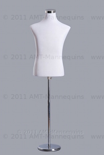 Male torso dress form White plastic Half body Metal base stand # YMT3-BW 