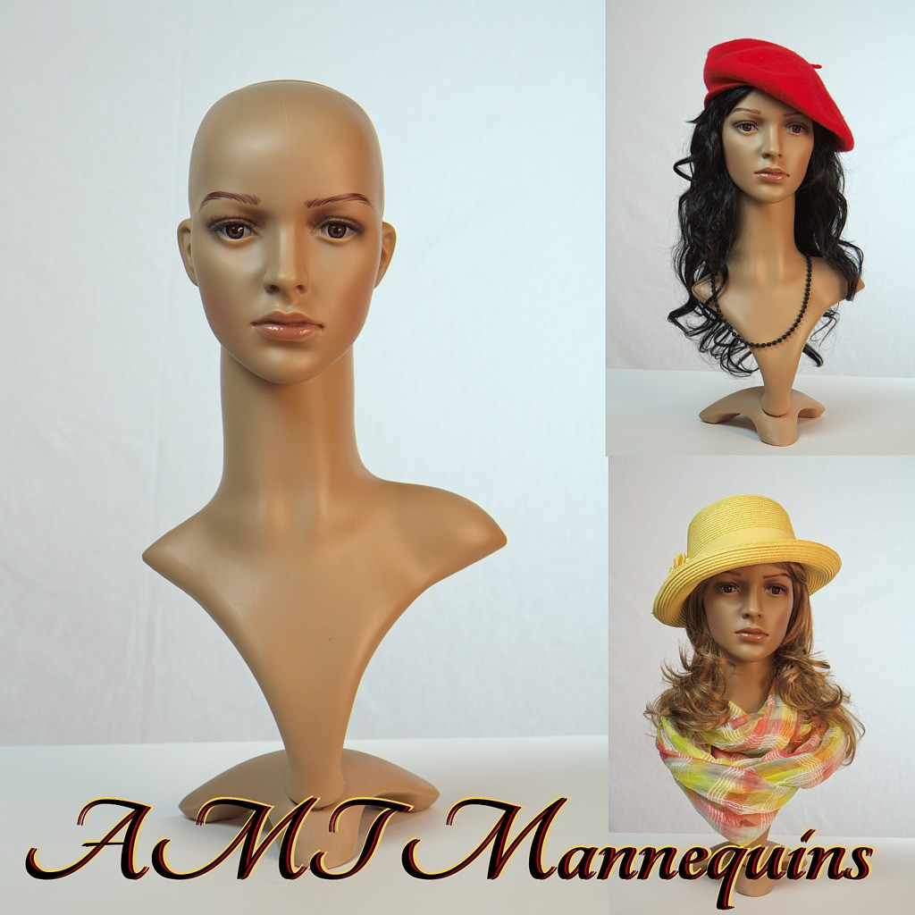 Tan Plastic Female Teenager Realistic Mannequin Head Attachment Pierced Ears 