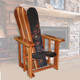 Mission Style Snowboard Chair using Vintage Burton Boards, and varnished natural redwood.