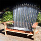 Adirondack Ski Bench made up entirely of Volant skis and varnished redwood.