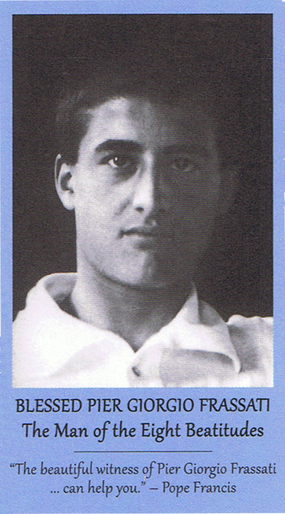 The front of the Bl. Pier Giorgio prayer card.