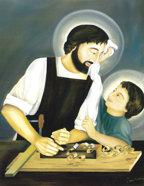 St. Joseph Holy Card, painted by Sister Ave Maria. Stiff paper, but not laminated.