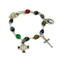Rosary Bracelet, Multi-colored Semi-Precious Stones, Silver Caps, Blue St. Benedict Cross, Blue Enamel Miraculous Medal, Crucifix