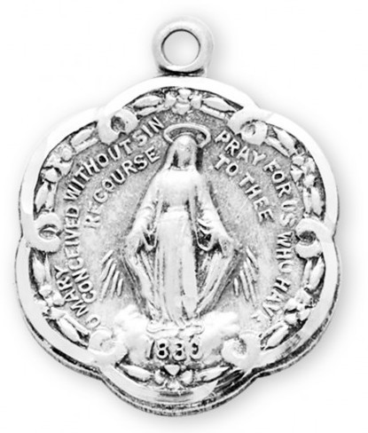 Sterling Silver Miraculous Medal, Round, 18" chain