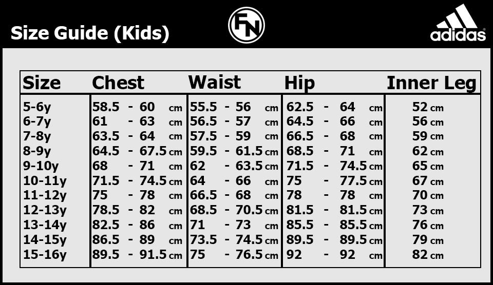 Size Chart Adidas Kid