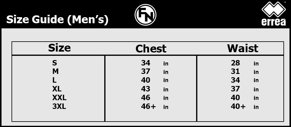 Errea Teamwear Size Guide | thefootballnation.co.uk