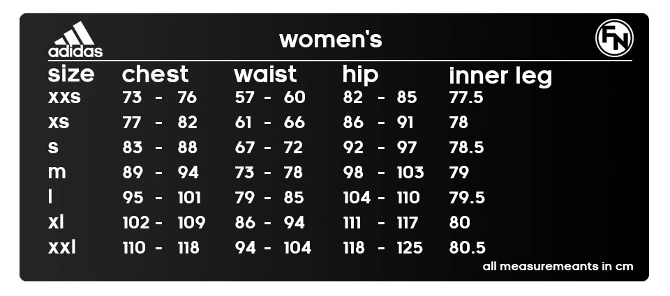 adidas women's apparel size chart