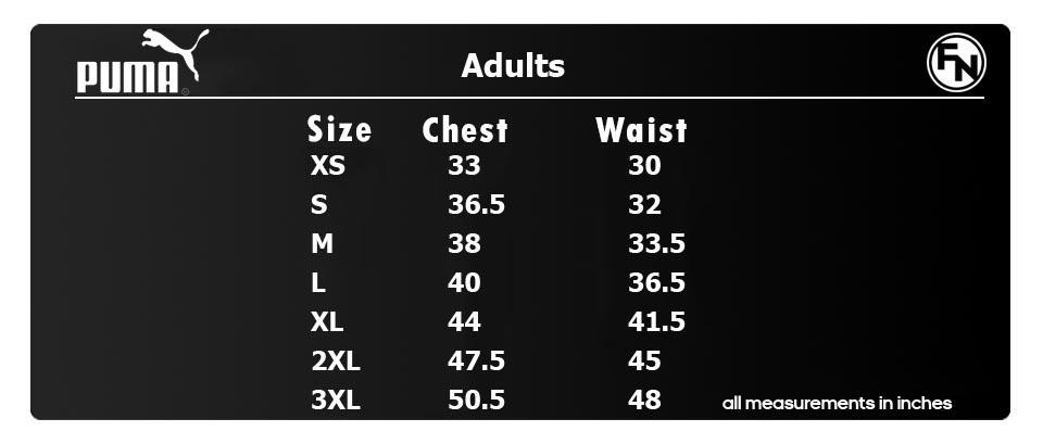 Puma Teamwear Size Guide - FN Teamwear