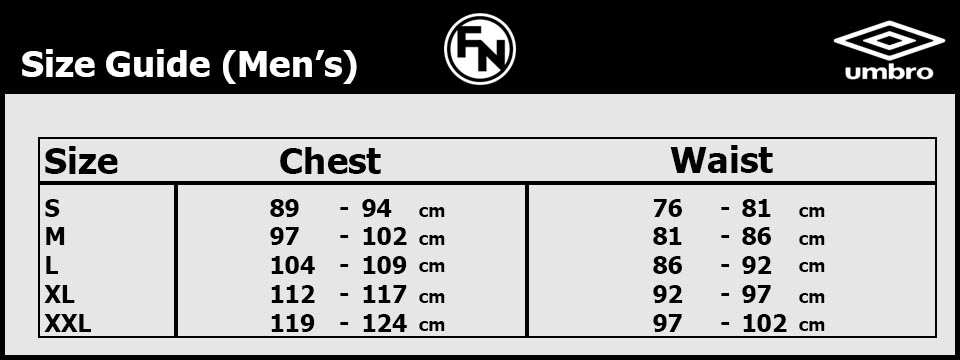 Football Nation - Umbro Teamwear Size Guide