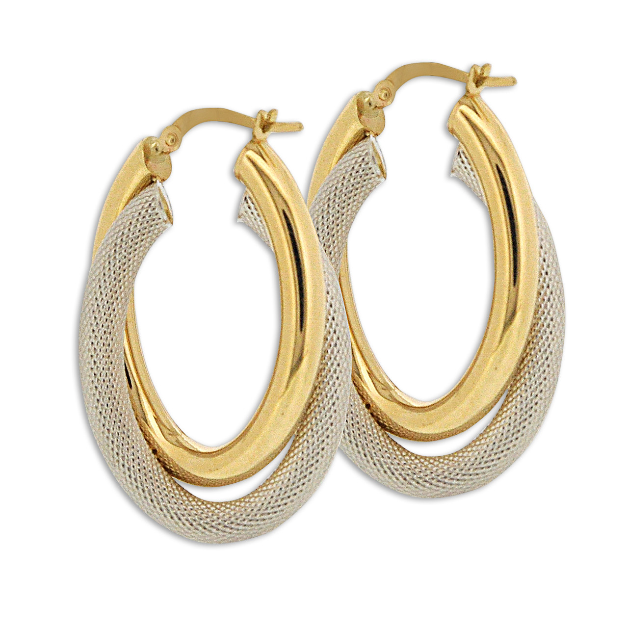 14K Two Toned Gold Mesh Oval Hoop Earrings