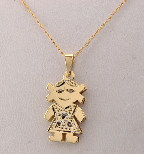 14k Yellow Gold Girl with Doll Pendant Charm