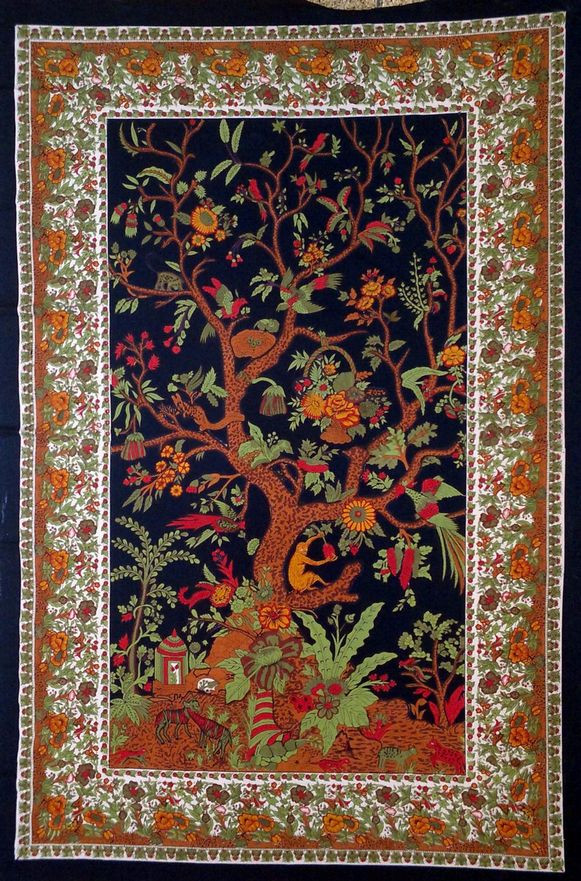 Vertical Tree of Life Tapestry on Black Backbround - Artemis Imports