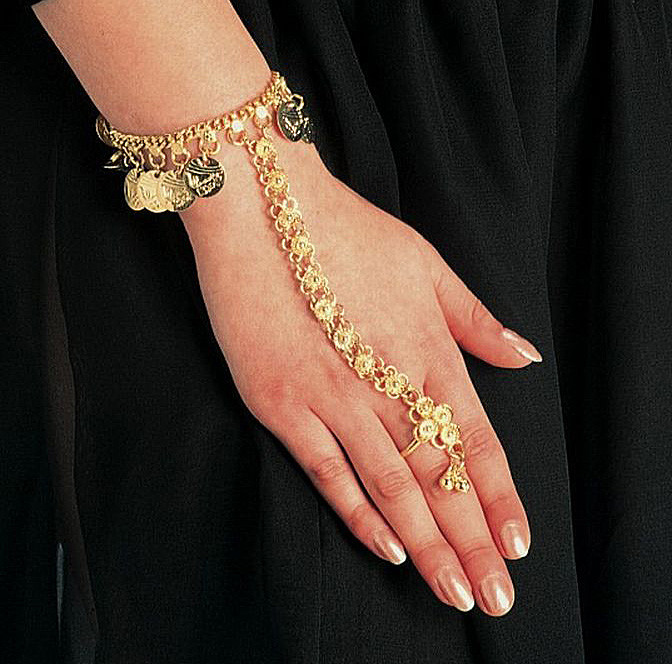 belly dance slave bracelet with coins & one ring - gold or silver
